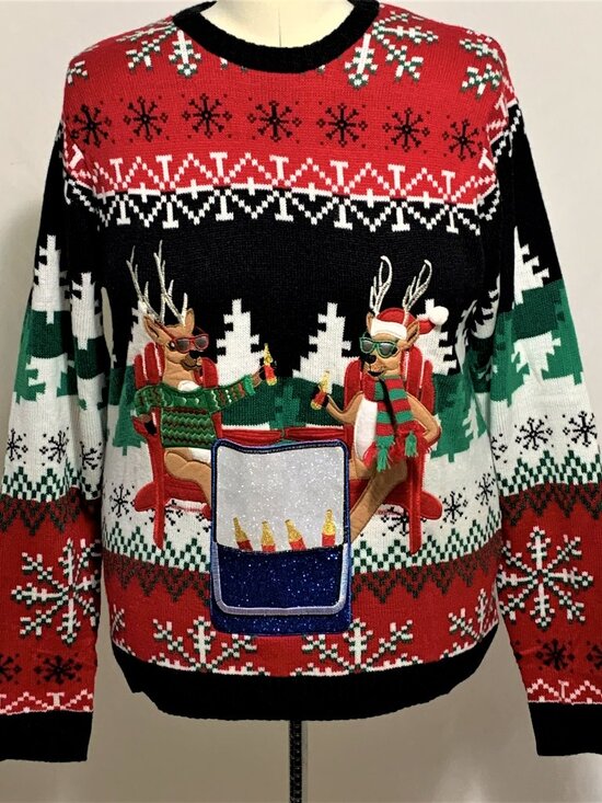 33 Degrees Other - Ugly Christmas Sweater Drinking Reindeer Cooler Drink Beer Holder MENS Womens M
